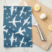 Vliegtuigpatroon Donkerblauw en Wit Luchtvaart Theedoek (Quarter Fold)