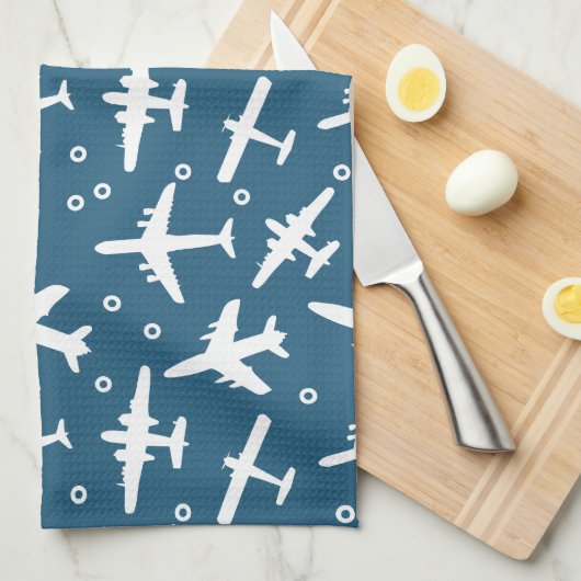Vliegtuigpatroon Donkerblauw en Wit Luchtvaart Theedoek (Quarter Fold)