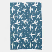 Vliegtuigpatroon Donkerblauw en Wit Luchtvaart Theedoek (Verticaal)