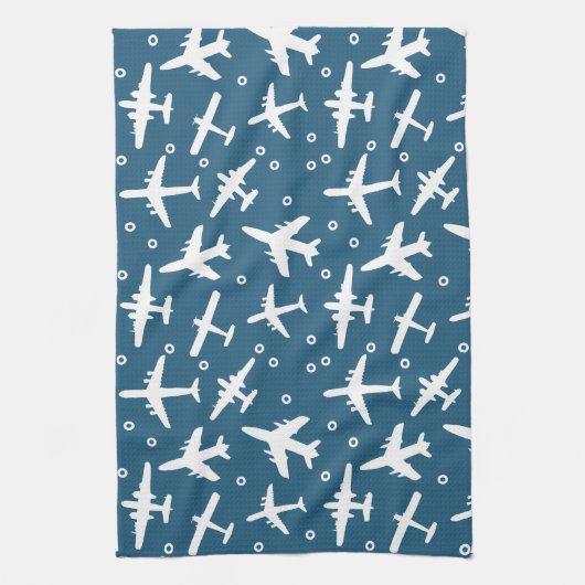 Vliegtuigpatroon Donkerblauw en Wit Luchtvaart Theedoek (Verticaal)