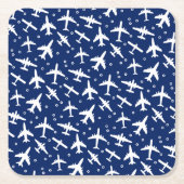 Vliegtuigpatroon Koel Blauw en Wit Kartonnen Onderzetters (Voorkant)