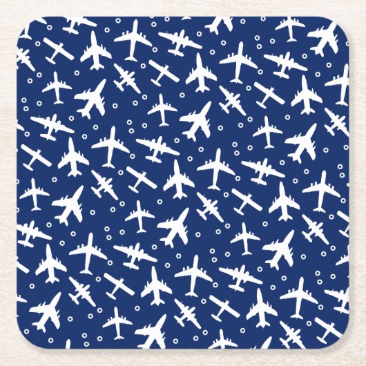Vliegtuigpatroon Koel Blauw en Wit Kartonnen Onderzetters (Voorkant)