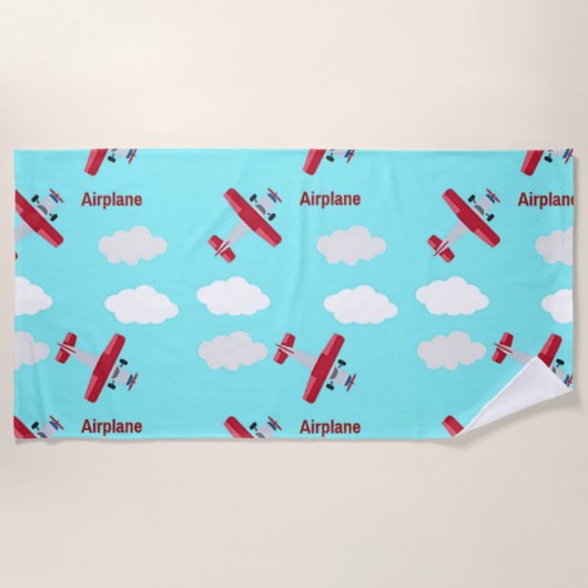 Vliegtuigpatroon op blauw strandlaken (Voorkant)