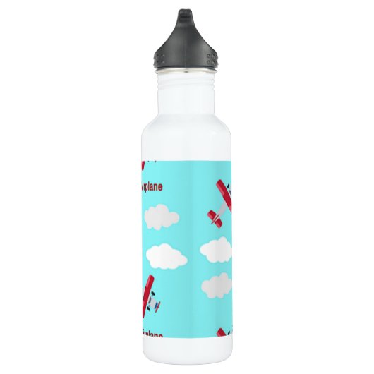 Vliegtuigpatroon op blauw waterfles (Rechts)