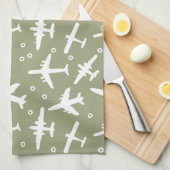 Vliegtuigpatroon Taupe en White Aviation Theedoek (Quarter Fold)