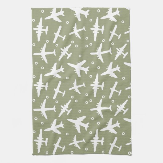 Vliegtuigpatroon Taupe en White Aviation Theedoek (Verticaal)