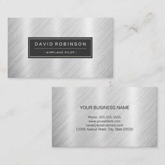 Vliegtuigpiloot - Modern geborsteld metaal Visitekaartje (Voorkant / Achterkant)