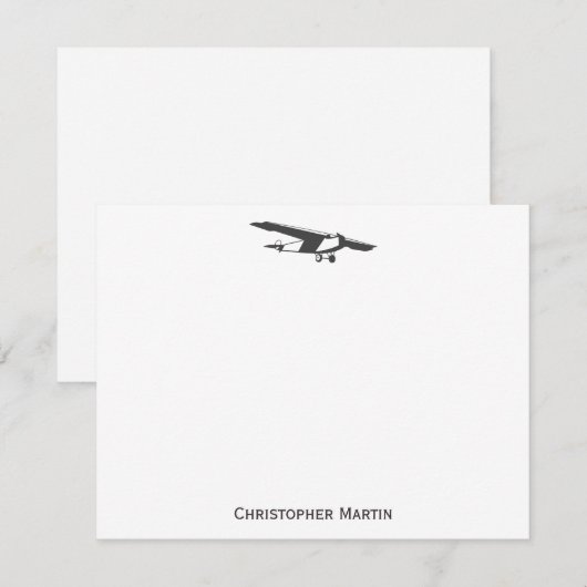  Vliegtuigpiloot Retro Grijs Modern Elegant Notitiekaartje (Voorkant / Achterkant)