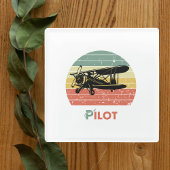 Vliegtuigpiloot Retro Sunset Fun Aviation Biplane Glazen Onderzetter