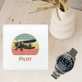 Vliegtuigpiloot Retro Sunset Fun Aviation Biplane Glazen Onderzetter