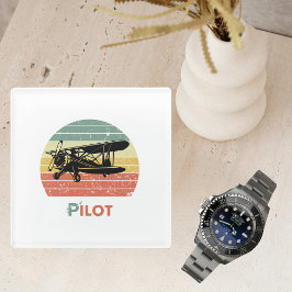 Vliegtuigpiloot Retro Sunset Fun Aviation Biplane Glazen Onderzetter