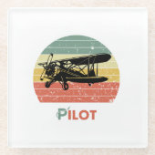 Vliegtuigpiloot Retro Sunset Fun Aviation Biplane Glazen Onderzetter (Voorkant)