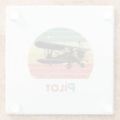Vliegtuigpiloot Retro Sunset Fun Aviation Biplane Glazen Onderzetter (Achterkant)