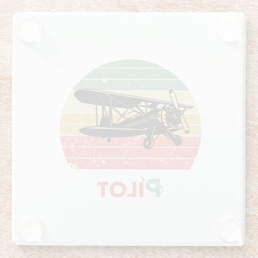 Vliegtuigpiloot Retro Sunset Fun Aviation Biplane Glazen Onderzetter (Achterkant)