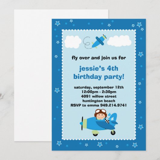 Vliegtuigpiloot: uitnodiging voor een Birthday-par (Voorkant / Achterkant)