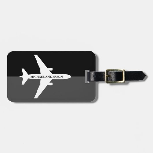Vliegtuigpiloot vlucht zwart en grijs Naam reizen Bagagelabel (Voorkant horizontaal)