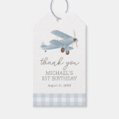 vliegtuigreis Blue Gingham Verjaardag Cadeaulabel (Voorkant)