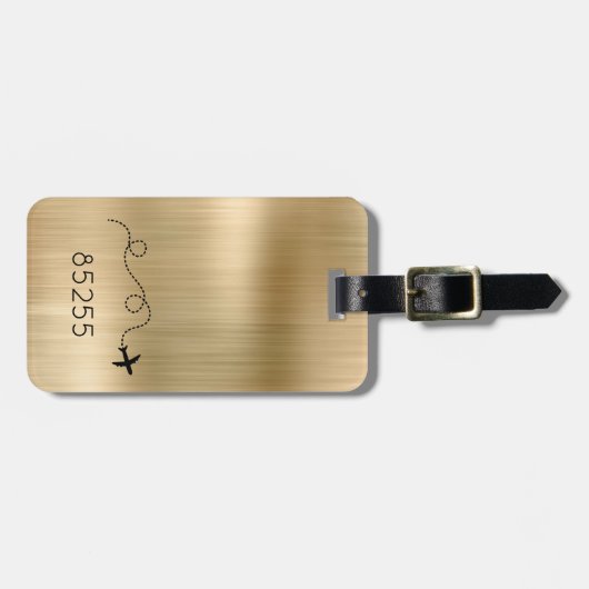 Vliegtuigreis Postcode Adventure Flight Metallic Bagagelabel (Voorkant horizontaal)