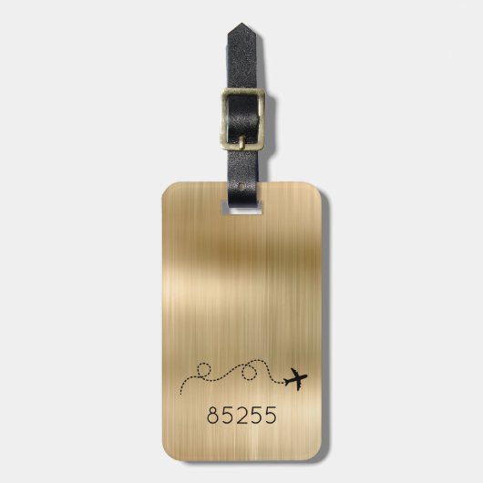 Vliegtuigreis Postcode Adventure Flight Metallic Bagagelabel (Voorkant verticaal)