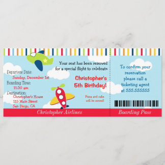Vliegtuigreis Ticket Birthday Uitnodiging