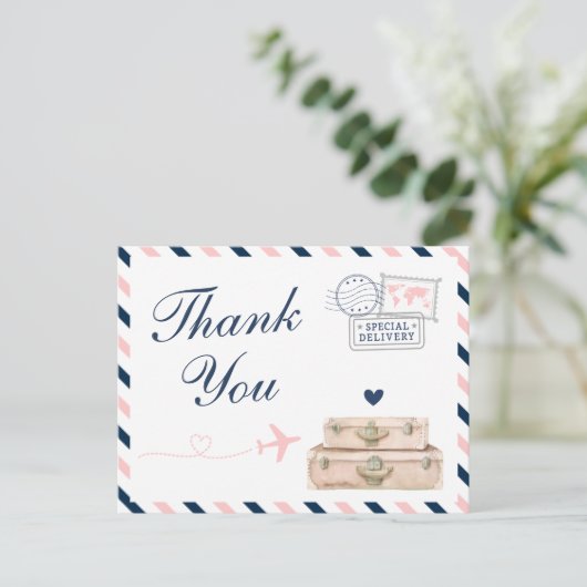 Vliegtuigreis Trouwdouche Bedankt Briefkaart (Staand voorkant)