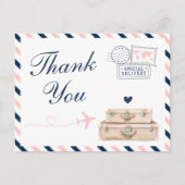 Vliegtuigreis Trouwdouche Bedankt Briefkaart (Voorkant)