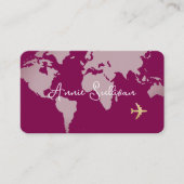 Vliegtuigreis Wereldkaart op wijnkleur Visitekaartje (Voorkant)