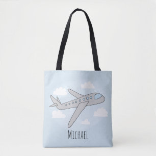 Vliegtuigreisontwerp van Cute Boy met naam Tote Bag
