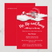 Vliegtuigreizen baby shower jongens  rood kaart (Voorkant / Achterkant)