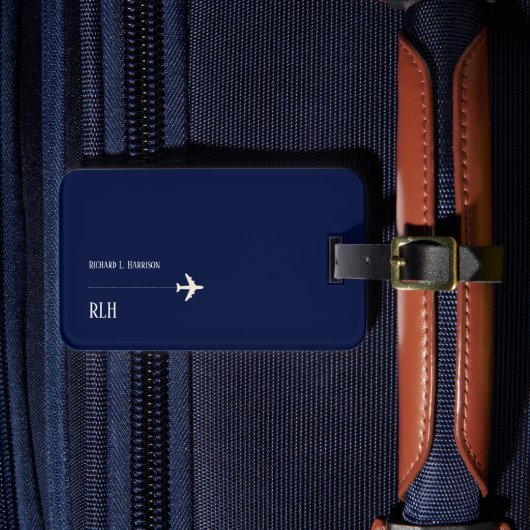 Vliegtuigreizen discrete klasse donkerblauw bagagelabel (Voorkant Insitu 4)