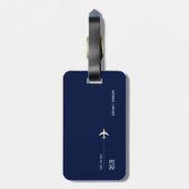 Vliegtuigreizen discrete klasse donkerblauw bagagelabel (Achterkant verticaal)