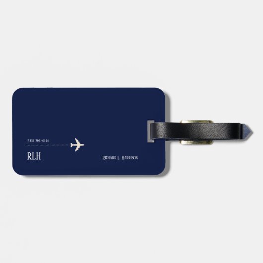 Vliegtuigreizen discrete klasse donkerblauw bagagelabel (Achterkant horizontaal)