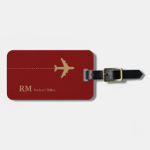 Vliegtuigreizen gepersonaliseerd donkerrood bagagelabel (Voorkant horizontaal)