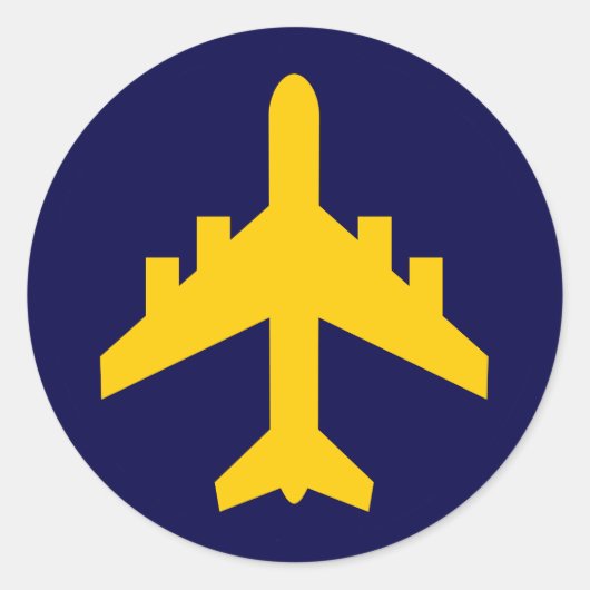 Vliegtuigsymbool in cirkel ronde sticker (Voorkant)