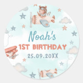 Vliegtuigthema 1 van de Cute Boy-partij Ronde Sticker (Voorkant)