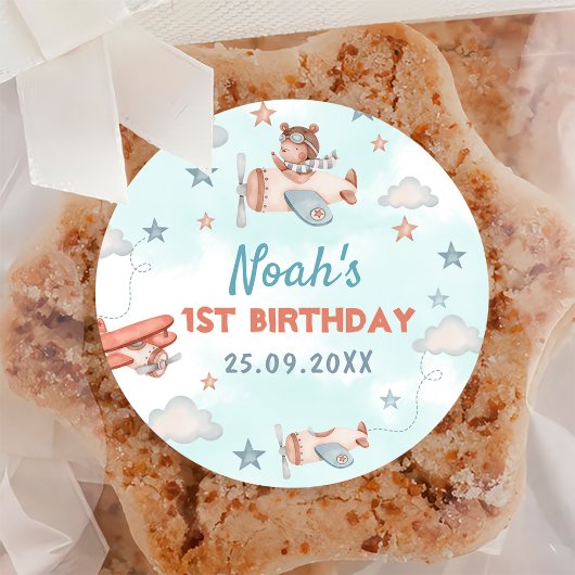 Vliegtuigthema 1 van de Cute Boy-partij Ronde Sticker