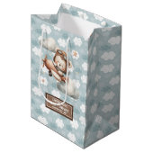 Vliegtuigthema Baby shower gunstzak voor een jonge Medium Cadeauzakje (Voorkant Gekanteld)