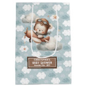 Vliegtuigthema Baby shower gunstzak voor een jonge Medium Cadeauzakje (Achterkant)