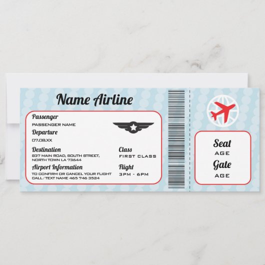 Vliegtuigticket partij bij het vliegtuig kaart (Voorkant)