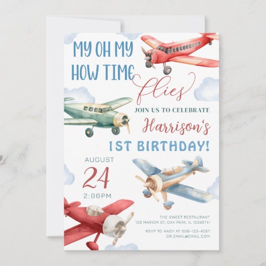 Vliegtuigtijd vliegt op verjaardag kaart (Voorkant)