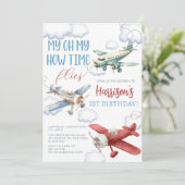 Vliegtuigtijd vliegt vliegtuig verjaardagsfeestje kaart (Staand voorkant)