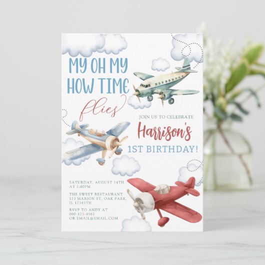 Vliegtuigtijd vliegt vliegtuig verjaardagsfeestje kaart (Staand voorkant)