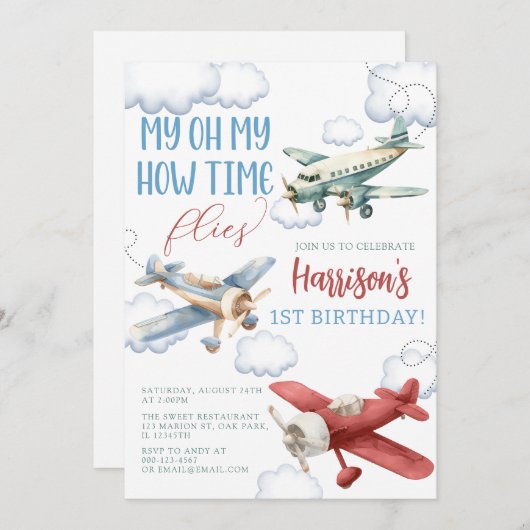 Vliegtuigtijd vliegt vliegtuig verjaardagsfeestje kaart (Voorkant / Achterkant)