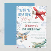 Vliegtuigtijd vliegt Vliegtuigfeest Verjaardag Kaart (Voorkant / Achterkant)