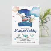 Vliegtuiguitnodiging 2e verjaardag - Vliegtuigthem Kaart (Staand voorkant)
