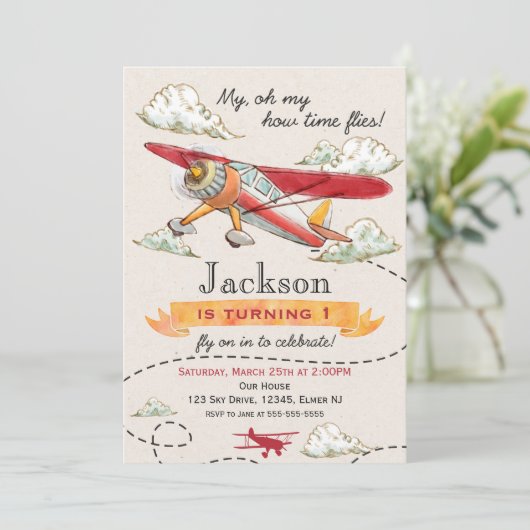 Vliegtuiguitnodiging uitnodiging (Staand voorkant)