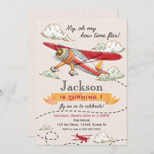 Vliegtuiguitnodiging  uitnodiging (Voorkant / Achterkant)