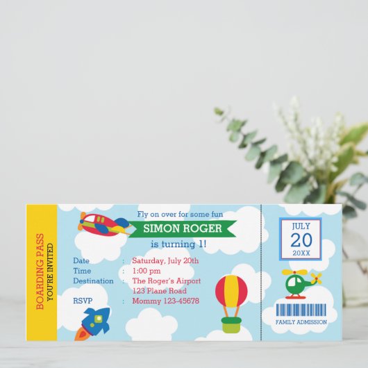 Vliegtuiguitnodiging - Vliegtuigkaartje nodigt uit Kaart (Staand voorkant)