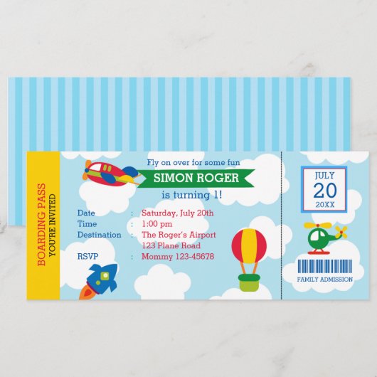 Vliegtuiguitnodiging - Vliegtuigkaartje nodigt uit Kaart (Voorkant / Achterkant)