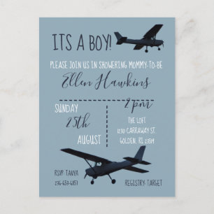 Vliegtuiguitnodiging voor Baby shower Briefkaart